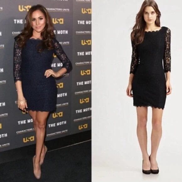 Diane Von Furstenberg Zarita Lace Special Occasion Cocktail Sheath Black Dress - Picture 1 of 13